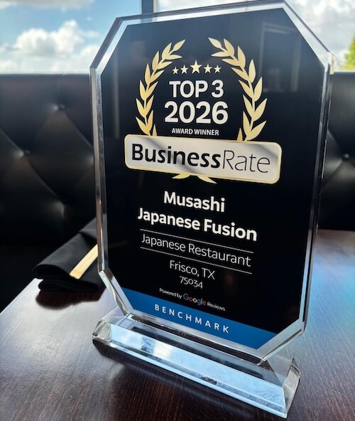 BusinessRate Top 3 2026 award for Musashi Japanese Fusion, Japanese restaurant in Frisco, TX