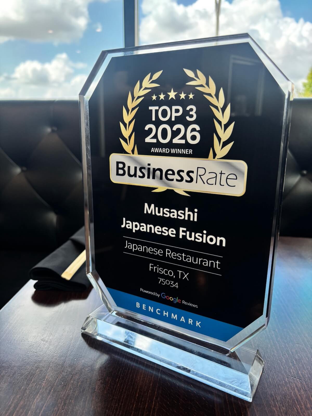 BusinessRate Top 3 2026 award for Musashi Japanese Fusion, Japanese restaurant in Frisco, TX