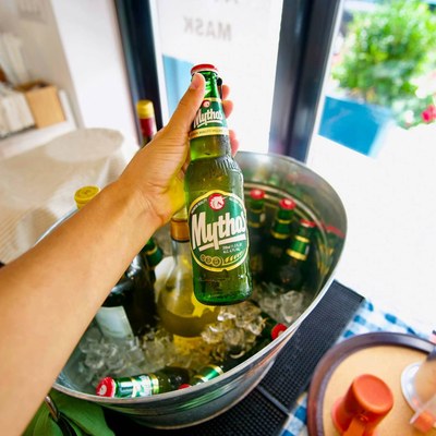 Bottle of Mythos beer
