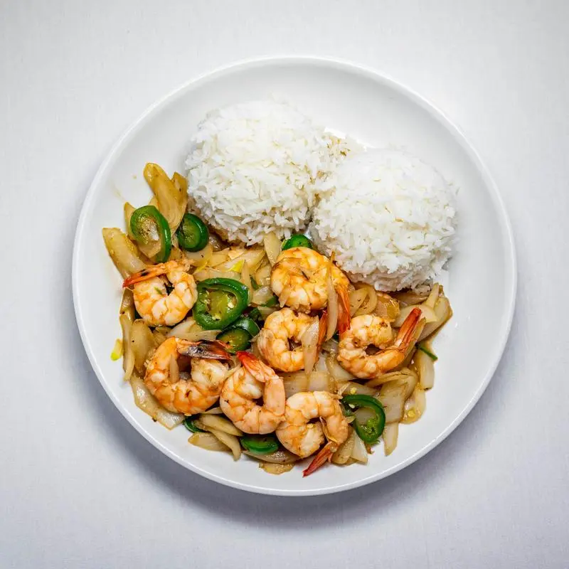 Shrimp stir-fry with jasmine rice